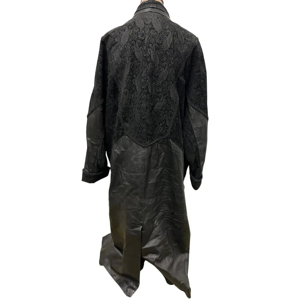 🖤 Wilsons Leather XL Black Long Coat Trench Vintage Luxe Goth Minimalist - Picture 3 of 4